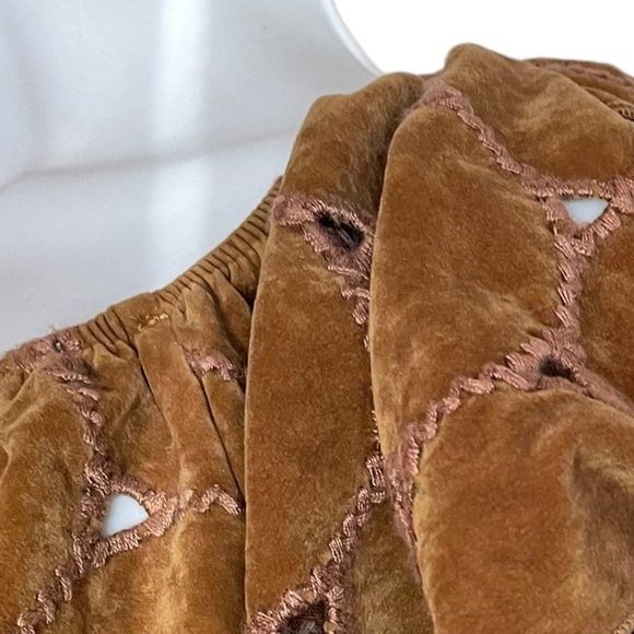 Brown Slit tie Sleeve Square Neck Stitching Top boho Western Pullover Top - Picture 5 of 13